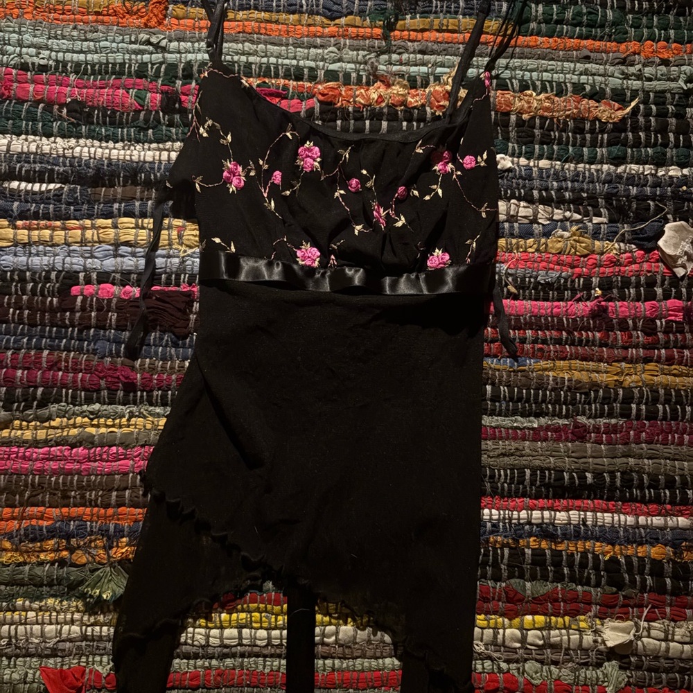 Floral Embroidered Black Camisole